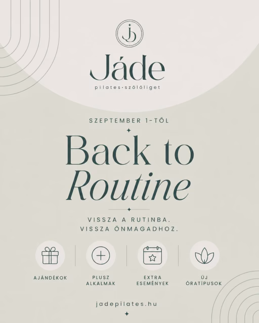 BACK TO ROUTINE ✨

Szeptemberben visszatérünk a megszokott ritmushoz, de a Jádéban most egy kicsit több is vár.

Ajándékok.
Plusz alkalmak.
Extra események.
Új óratípusok.

Szeptember 1-től.

A részletekkel hamarosan érkezünk. 🤍